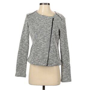 Banana Republic Sz 4 Women’s Gray White Asymmetrical Zipper Blazer Jacket‎